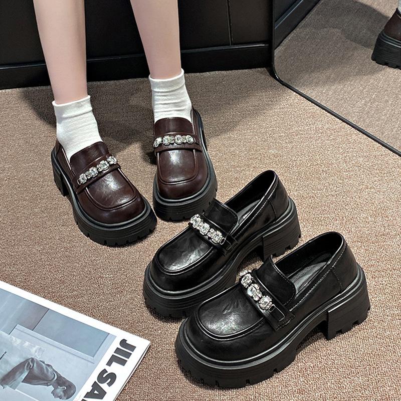 Thick-soled Mary Jane Shoes for Women's 2025 Spring New Retro Heightening Black Japanese Jk with Skirt Light Mouth Small Leather Shoes