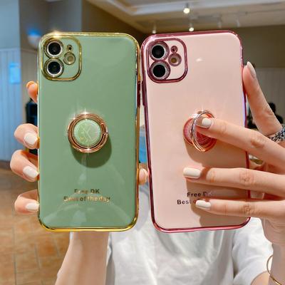 Custodia per telefono con paraurti in tinta unita con orologio da dito bling, per iPhone 14, supporto per supporto Samsung Xiaomi Huawei, cover posteriore antiurto in silicone carino