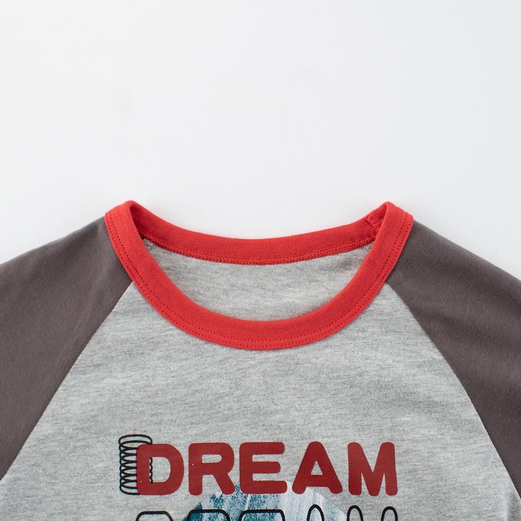 27kids Boys' Korean Style Cartoon Long Sleeve T-Shirt - Autumn Spliced Sleeve Baby Base Layer