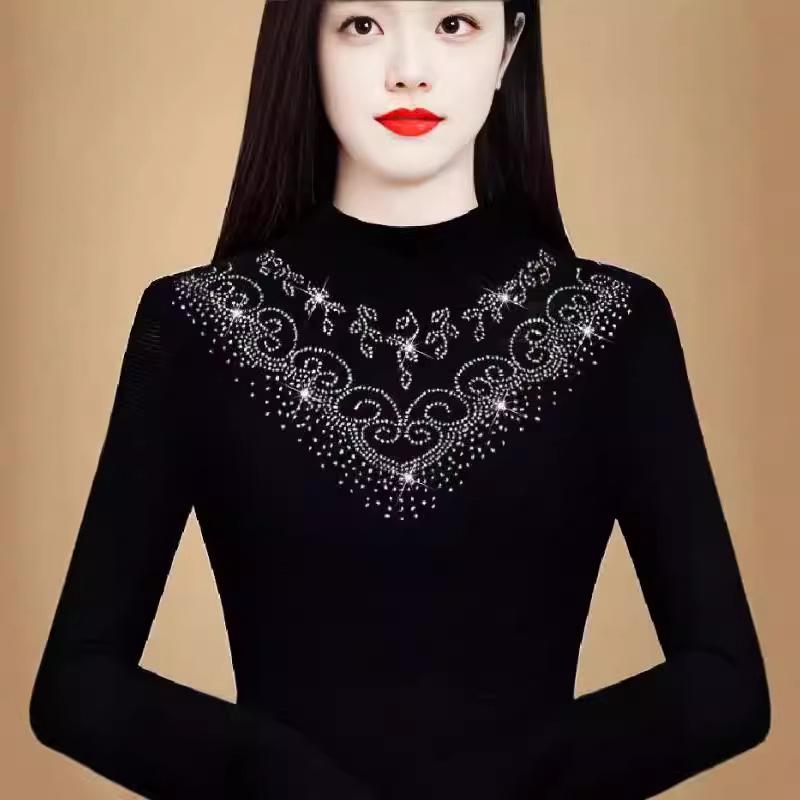 Deutscher Samt High-End Langarm Warme Basisschicht: Herbst/Winter Halbhoher Kragen Top