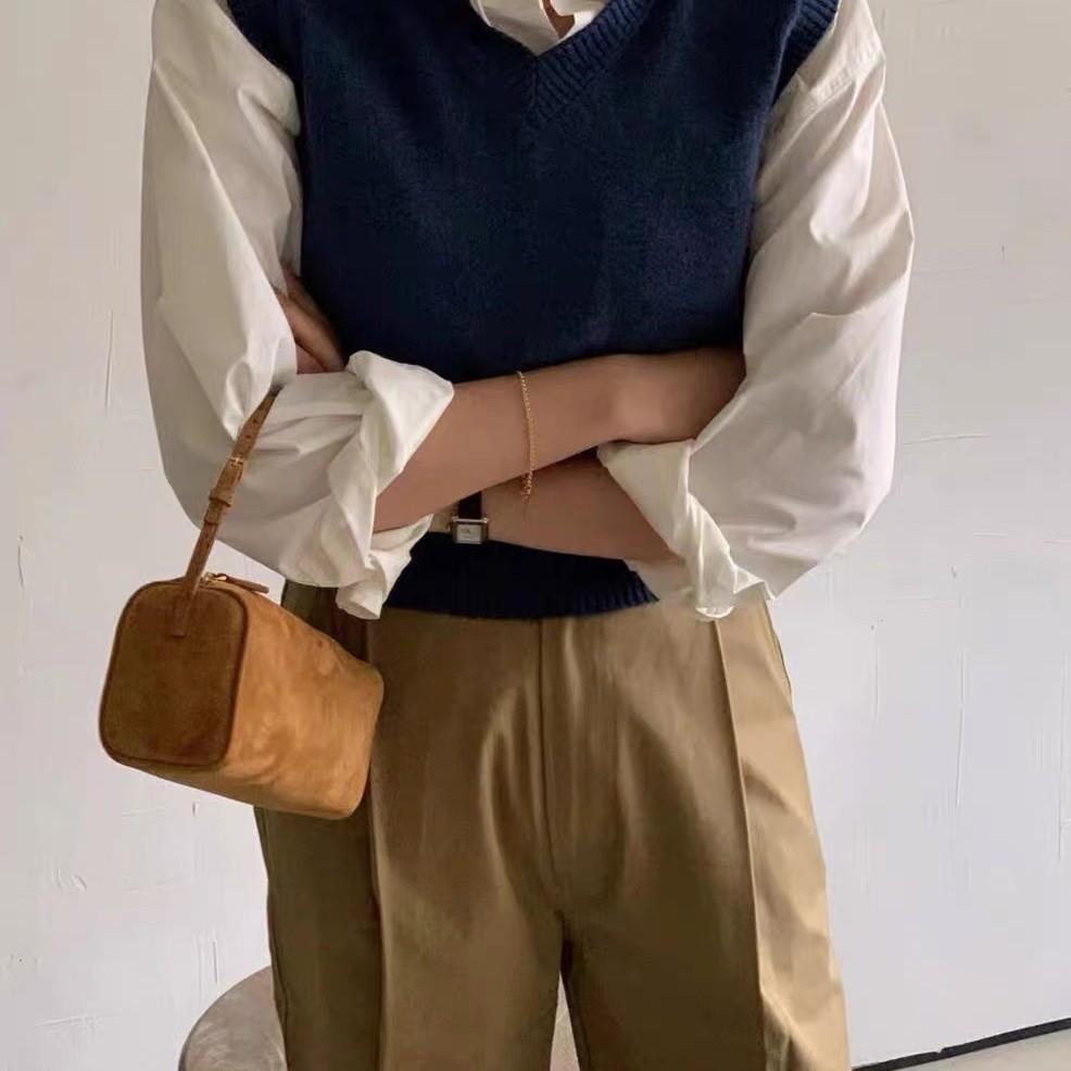 Bolso de Cuero Nicho Bolso Portalápices Gamuza Bolso Sobaco Un Hombro Mini Cuadrado de Cuero Bolso de Mano Mujer