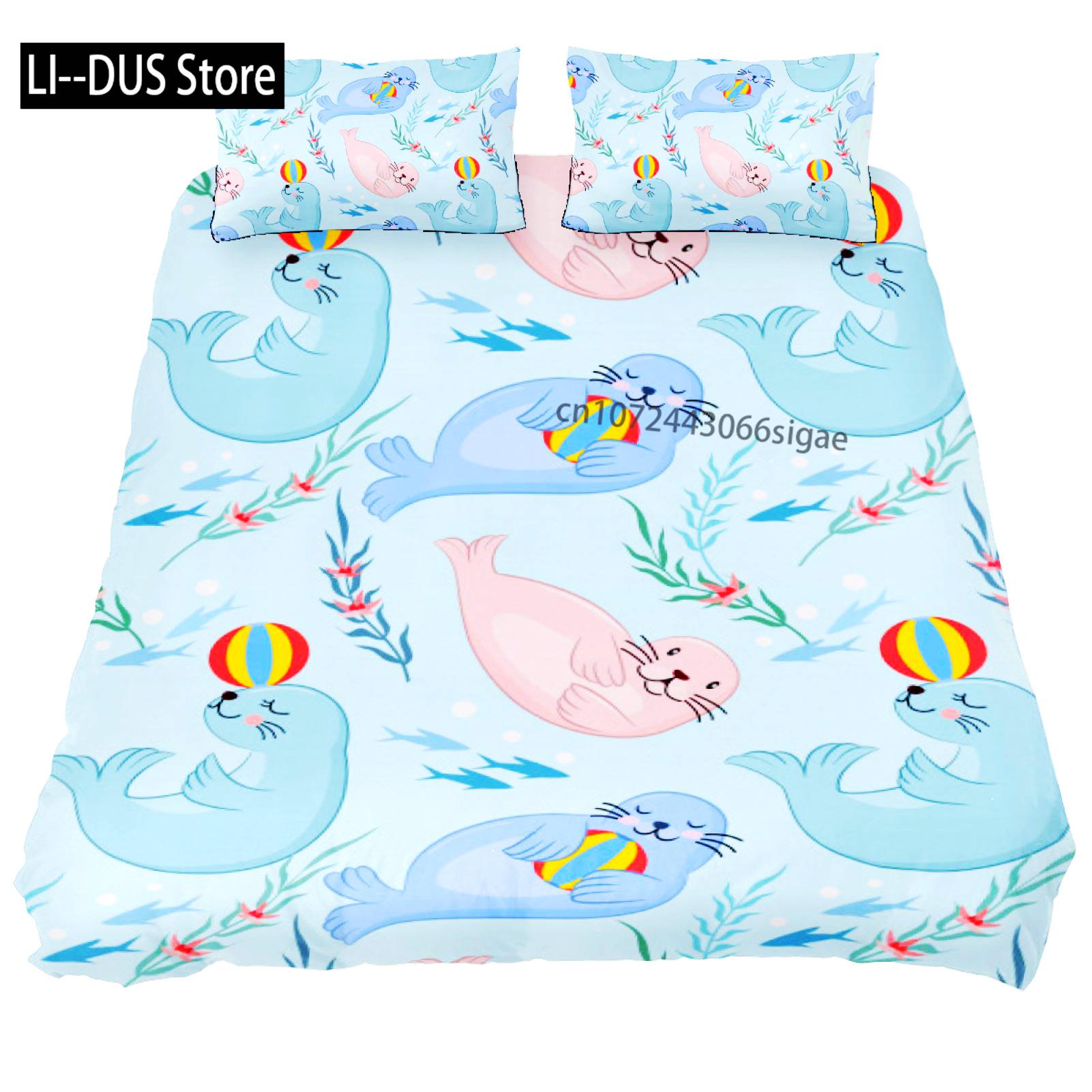 

Comforter 3D Sea Lion King/Queen Sizecute Cartoon Sea Lion Sleeping Print Bedding Set For Kids Boysocean Animals Comforter (quilt)-EU Single(135*200cm)3pcs