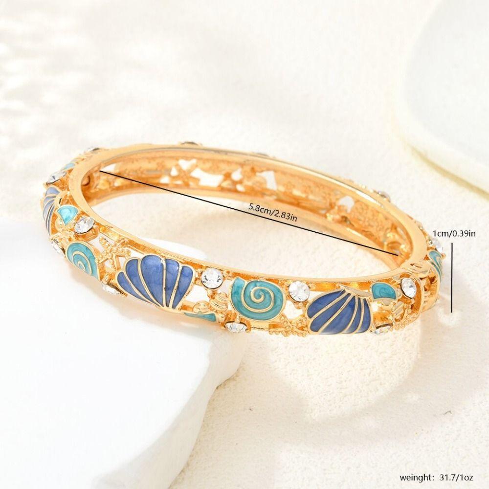 Metal Vintage Cloisonne Bangle Shell Women's Hand Bracelet Starfish Shell Bangle Gold Jewelry