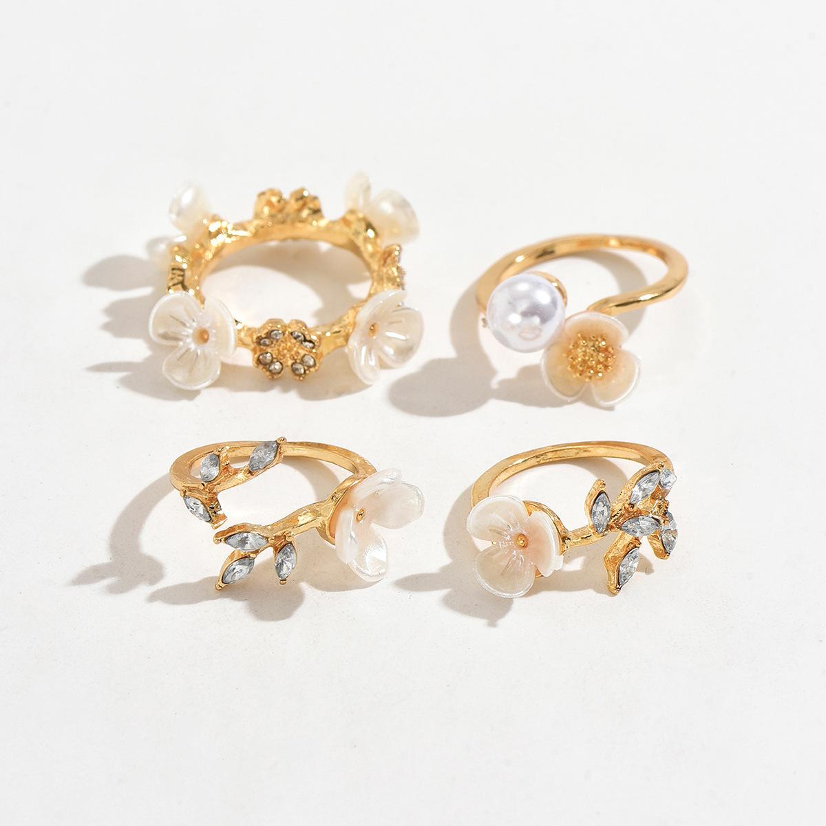 Baroque Irregular Faux Pearl Ring Set, Retro French Irregular Open Knuckle Jewelry 1