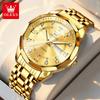 OLEVS Watch for Men Solid Steel Strap Fashion Rhombus Mirror Dual Calendar Business Men's Wristwatch Original Quartz Watch 3759