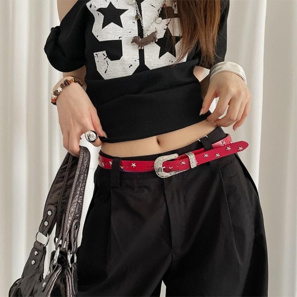 Punk Style Y2K Wide Belt Punk PU Leather Waistbands Fashion Star Rivet Waist Belt  Women