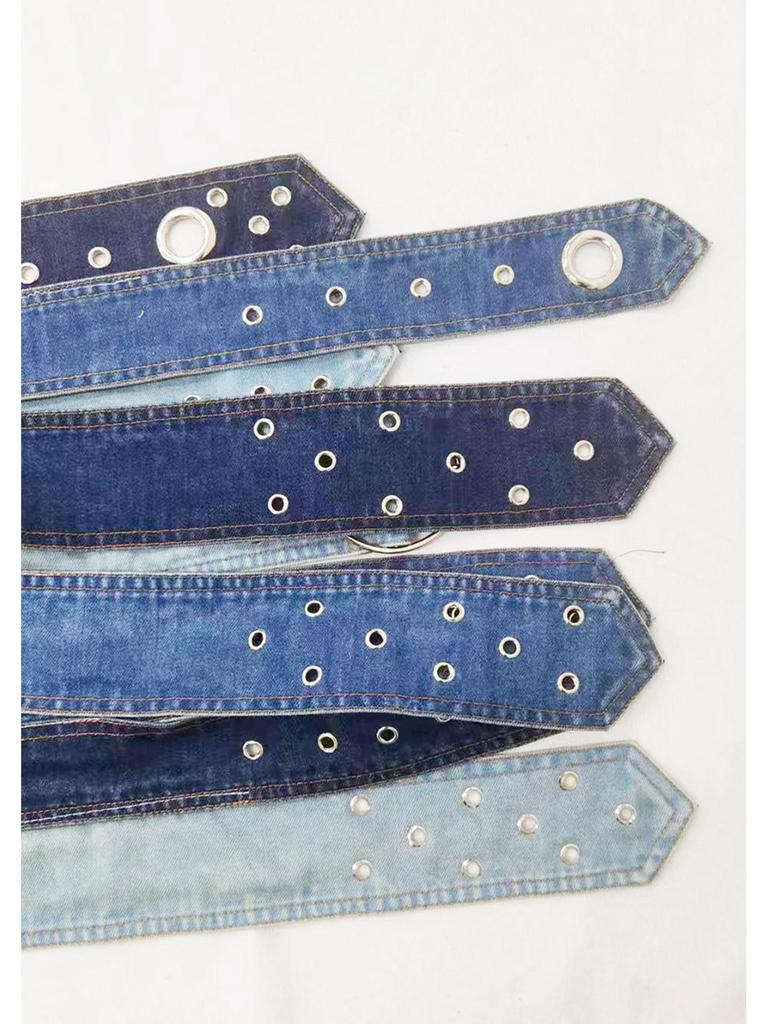 Autumn 2023 Designer Silver Buckle Low-Waist Denim Mini Skirt with Japanese Character Belt