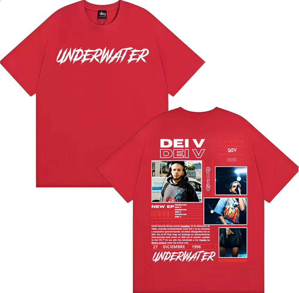 2025Summer Dei V Quien Es Dei V Underwater Album T Shirts for Men Fashion Hip Hop Street T Shirt Man Casual 100 Cotton Tshirt S