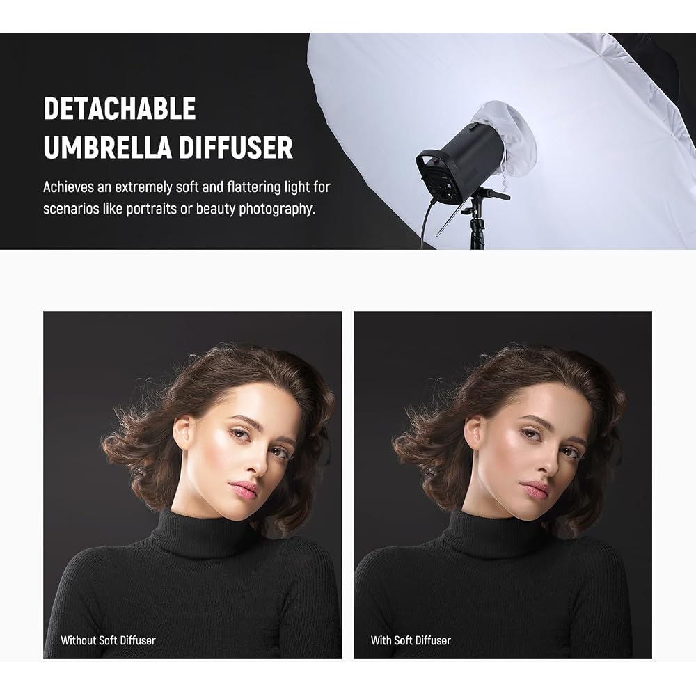 NEEWER 51"/130cm Parabolic Reflective Umbrella for Photography, Silver Inner/Diffuser Cover/Bag Included, Soft Lighting, Quick Folding, for Camera/Pho
