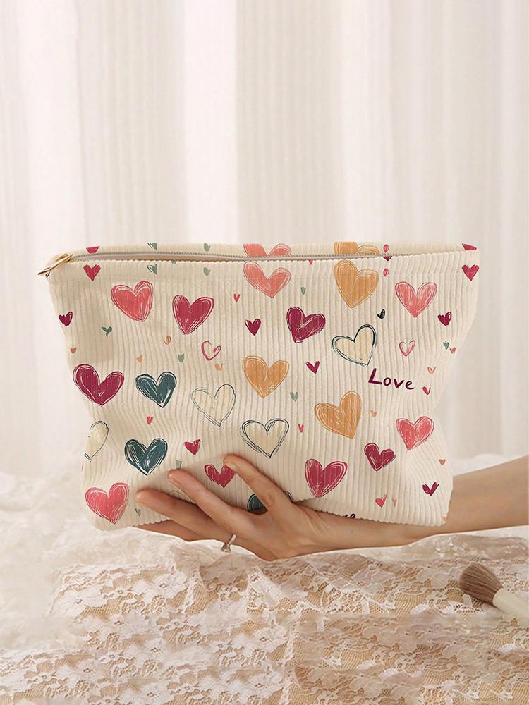 Portable Cosmetics Storage Bag Makeup bag with colorful heart pattern double-sided printed travel zipper makeup bag