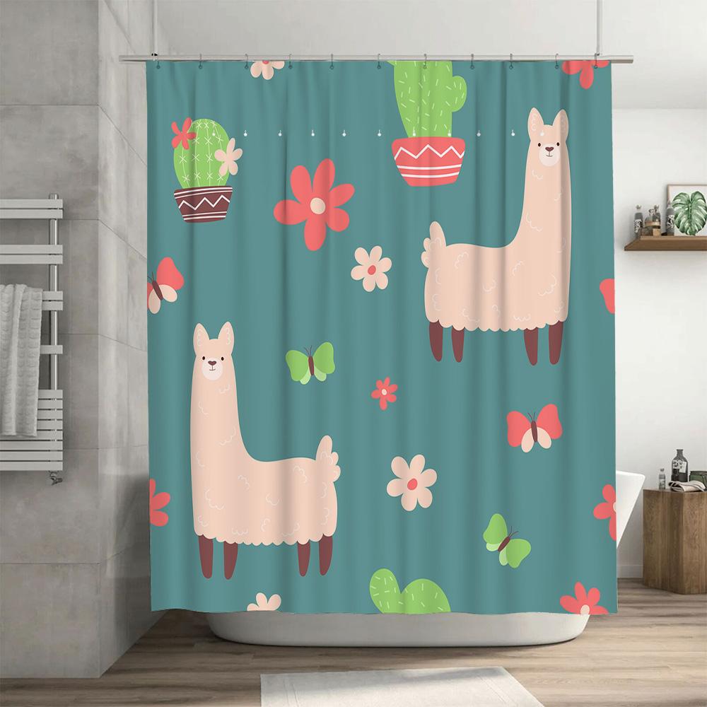 Creative Floral Animal Bath Curtains Bathroom Shower Waterproof Decorative Liners For Kids Children'S Room Home Decoration Green