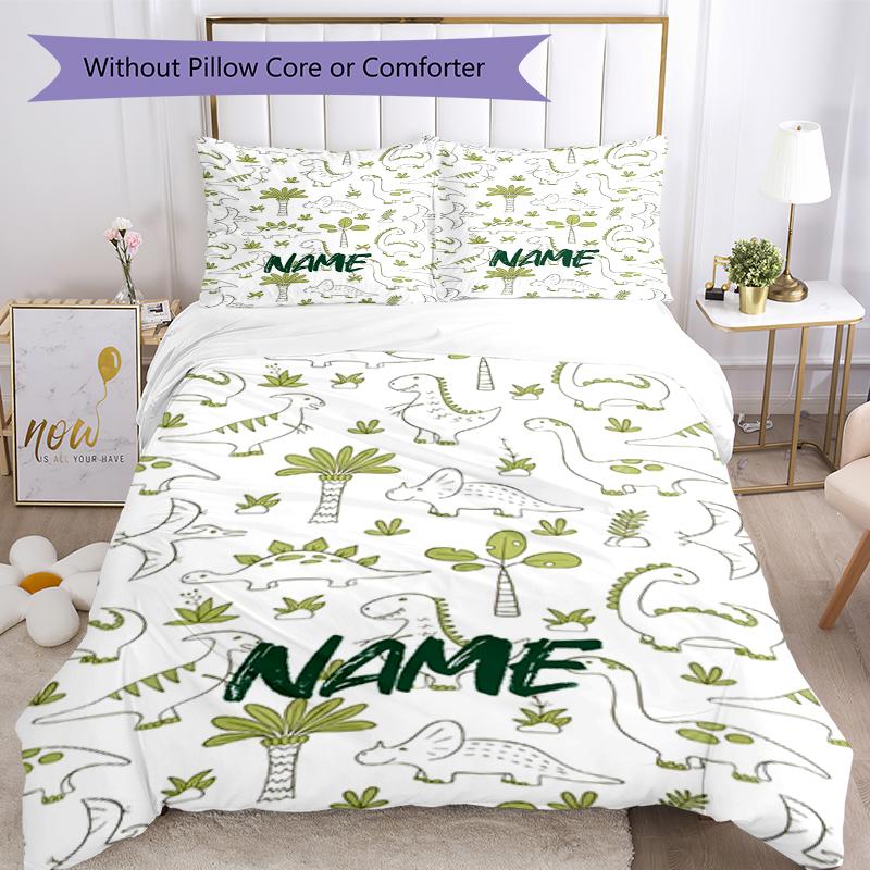 3pcs Custom Name Dinosaur Bedding Set Duvet Cover Closure Includes 1 Duvet Cover & 2 Pillowcases, Soft and Comfortable for All Seasons.