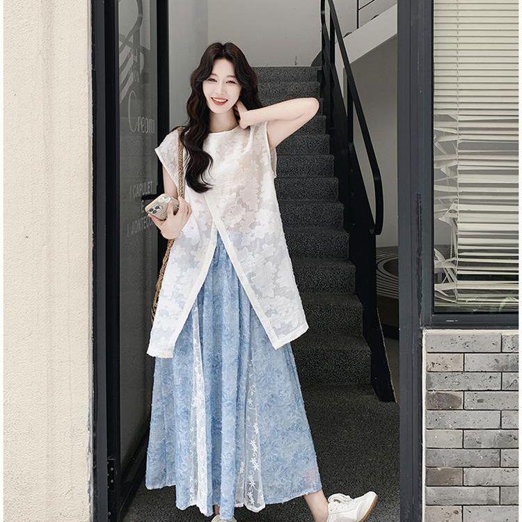 Elegant Lace Splicing Sleeveless Top and Skirt Set for Women - Summer 2026 Collection