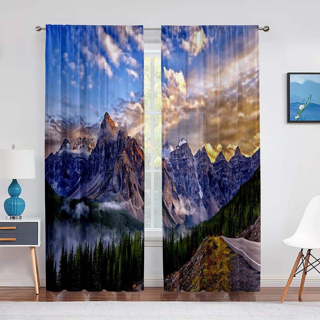 Gras Blumenfeld Berglandschaft Natur Tüll Vorhänge für Wohnzimmer Chiffon Transparent Voile Küche Schlafzimmer Vorhang Drapierungen
