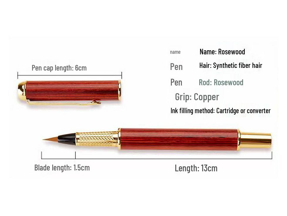 Sandalwood Brush Pen: Portable Calligraphy Soft Tip, Regular Script Ink Cartridge, Engravable Pen
