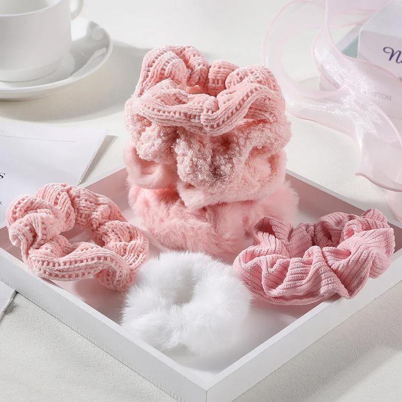 7Pcs/Set Ponytail Holder Hair Accessories Hair Scrunchies Solid Color Velvet for Girls Women Hair Band