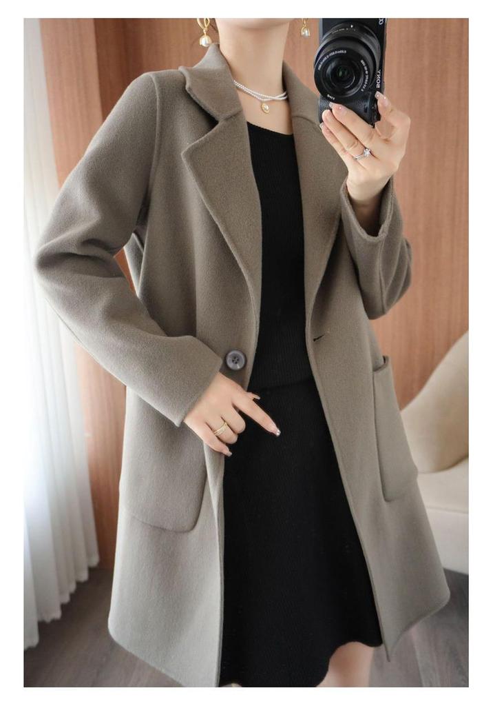 Cappotto Donna Mezzalunghezza Double-Sided in Cashmere, Collezione Autunno/Inverno 2025, Capospalla Puro Lana Taglie Petite & Plus
