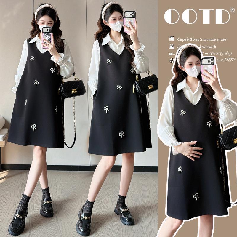 2026 Spring High-End Korean Style Maternity Office Dress Set M
