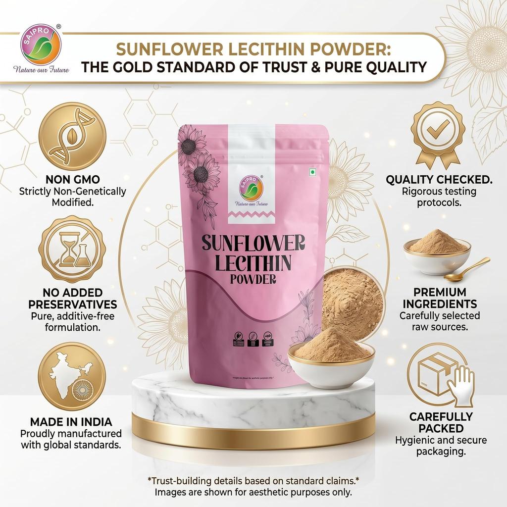Saipro Sonnenblumenlecithin Pulver, 200g, GVO-freier natürlicher Lebensmittelemulgator & Stabilisator für Nutrazeutika, Getränke & Süßwaren