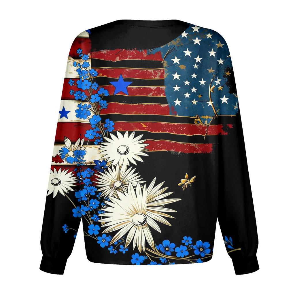 Women's Casual Fashion Long-Sleeve Stand-Up Collar Single-Button Independence Day Print Workwear Jacket