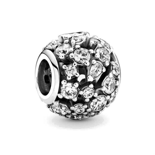 New Sparkling Round Openwork Love Heart Charm Bead Gift Fit Original Fashion Bracelet Diy Jewelry For Women