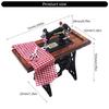 Wood Miniature Sewing Machine Set With Scissors And Fabric For Realistic Dollhouses Scene Display Decoration
