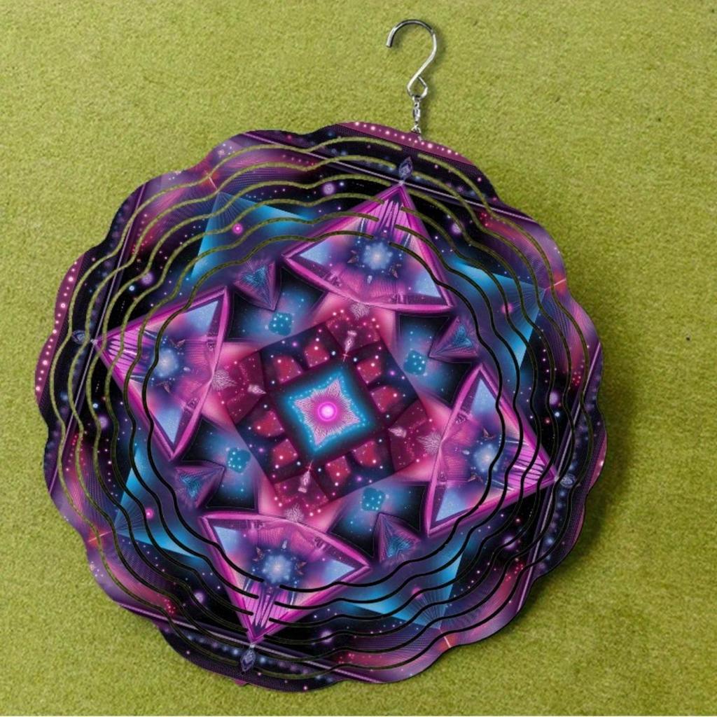 Clopoțel de vânt rotativ 10 inch cu cârlig 360 Decor vibrant de grădină din metal Design geometric artistic Violet Albastru Roz Cadou pentru toate anotimpurile