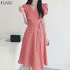 Women Casual V-Neck Short Sleeve Grid Print A-line Dress