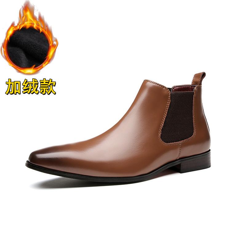 

Британские 2025 новые мужские кожаные ботильоны челси бархатные деловые туфли с квадратным носом высокие кожаные ботинки двойная резинка 45