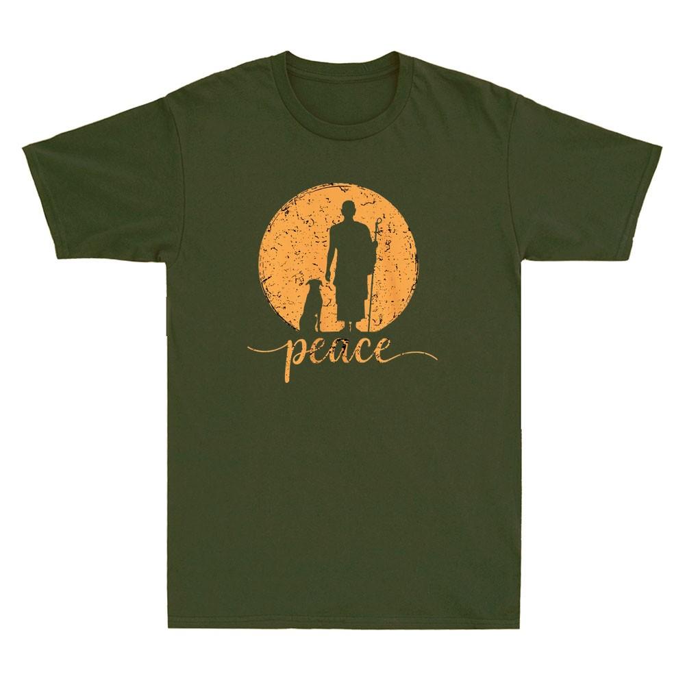 Walk For Peace Monks With Aloka Dog Minimalist Zen Art Vintage Unisexs Tshirt Tee