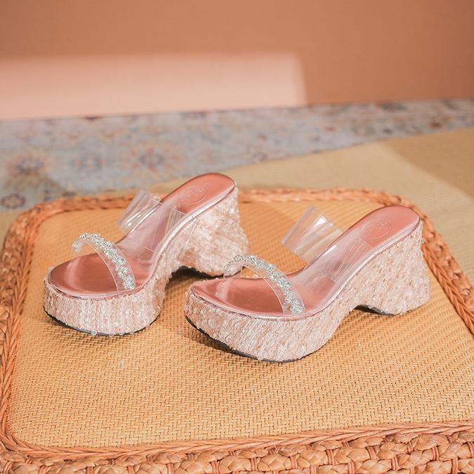 Flip Flops Damen Plateau Keilsandaletten Damen Sommer Draußen Neu Mittelhoch Absatz Strass Pailletten Fischgräten Sandalen