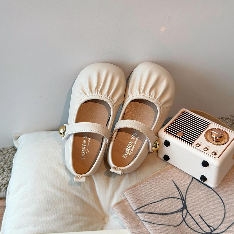 

New Children s Mary Jane Shoes Spring Autumn Elegant Girls Leather Shoes Simple Pleated Kids Fashion Flat Shoes Round-toe 25