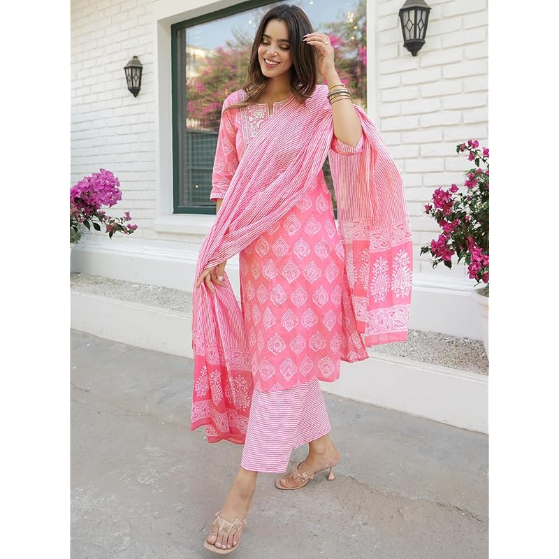 Libas Women s Pure Cotton Kurta Sets (34187_Coral S розовый