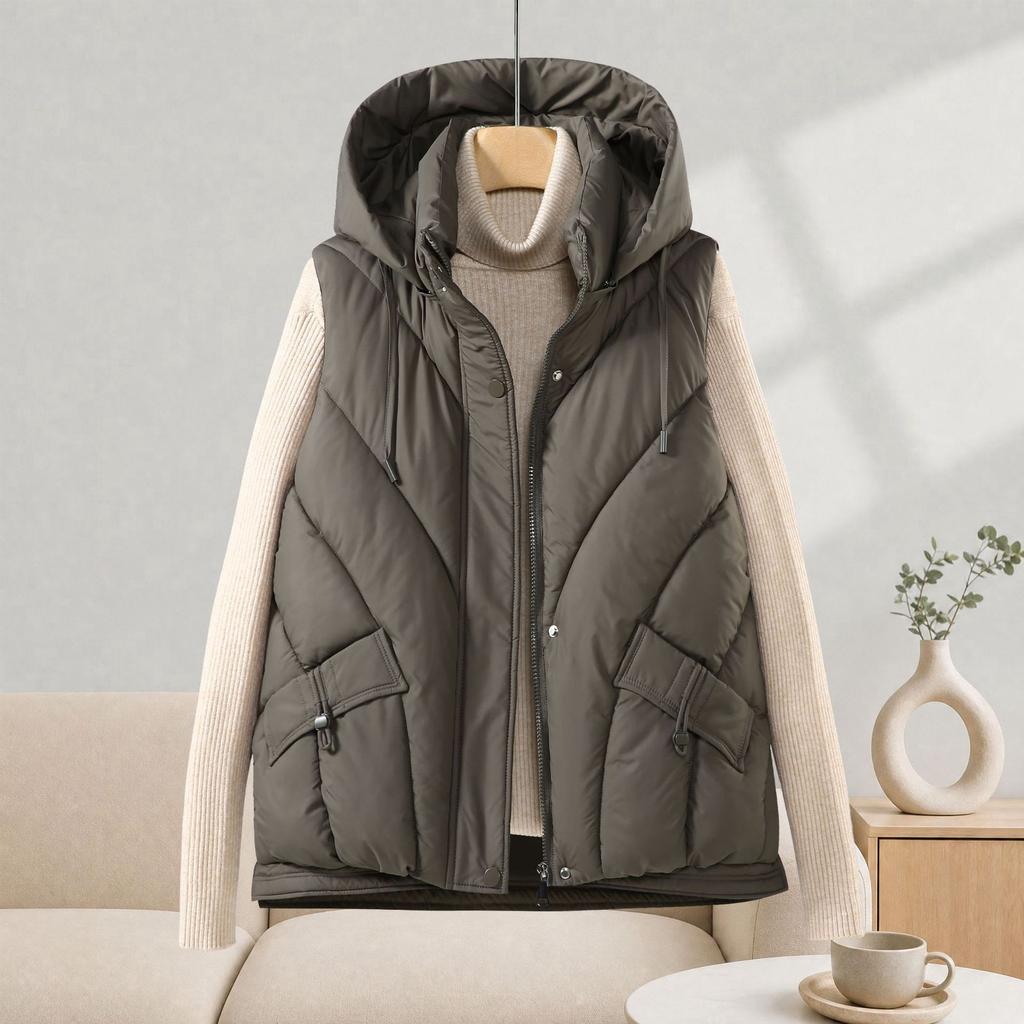 Hooded down cotton vest women's short autumn and winter new loose fashion versatile vest jacket