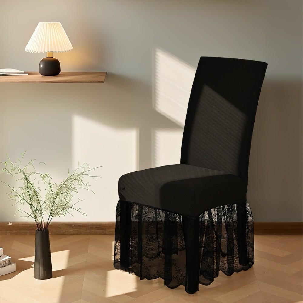 Milk-Silk Fabric Dining Chair Cover Lace Trim Skirted Design Chair Cushion Cover Dustproof Universal Fit Chair Protectors