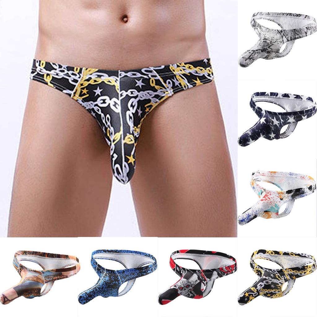 Men's Fashion Sexy Casual Comfortable Breathable Printed Mid-Low Waist Panties