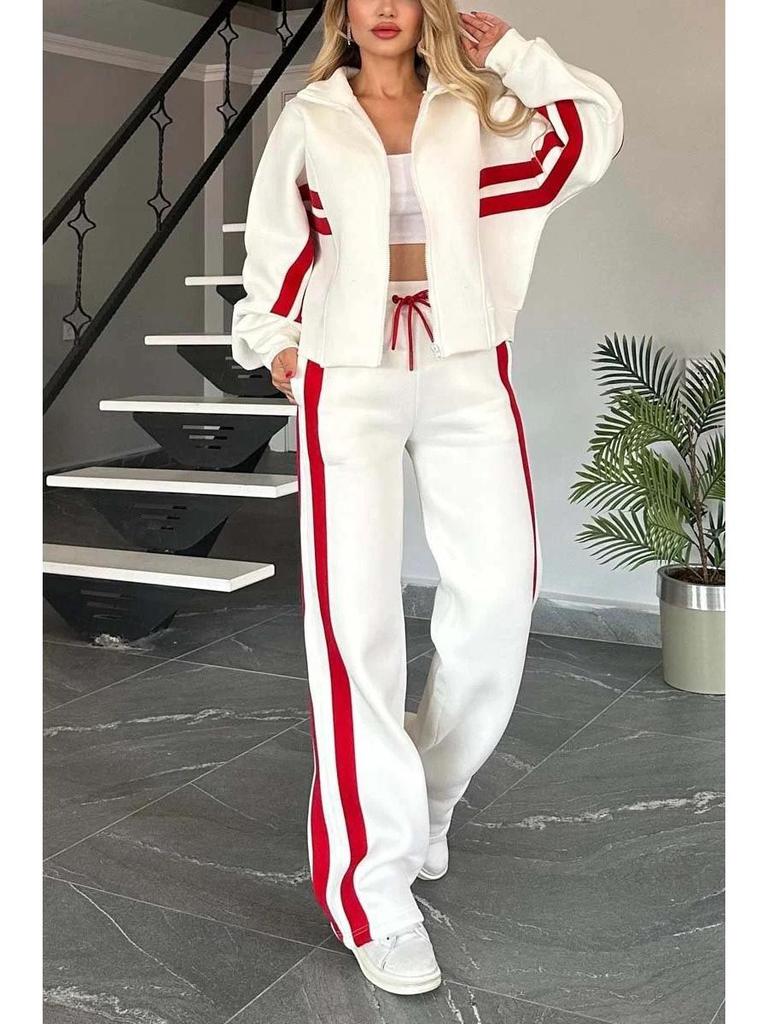 2024 Autumn/Winter Women's Striped Zip-Up Jacket & Sporty Set