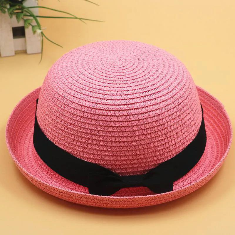 

WTEMPO Elegant Casual Foldable Summer Straw Hats Women s Black Bow Wide Brim Solid Color Outdoor Sunscreen Hats 1pc рожевий