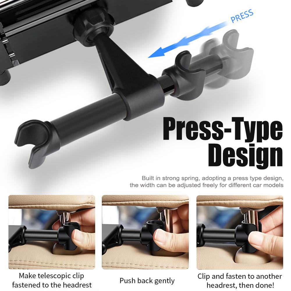 Telescopic Car Headrest Phone Holder Mount for Back Seat, 360° Rotating Tablet Stand Bracket for Kids Watching 5-13 Inch Devices
