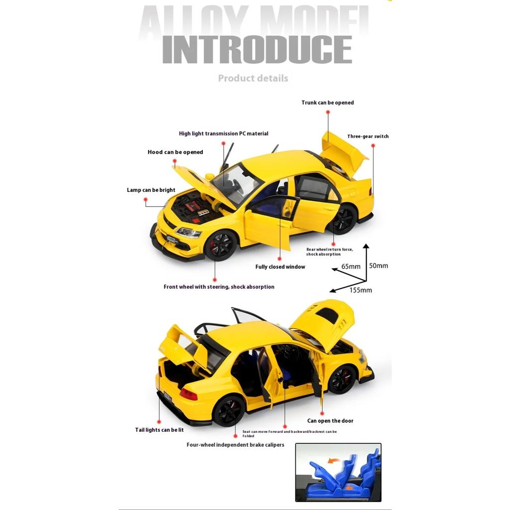 1/32 Scale Mitsubishi Lancer Evolution Right Rudder Serie Super Racing Metal Alloy Diecast Car Model Sound & Light Gift for Friend