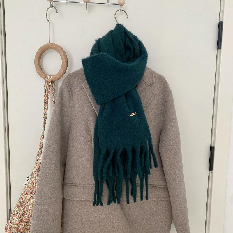 Cachecol versátil doce e fofo cor de doce inverno espessado xale quente mohair cor sólida cachecol de casal