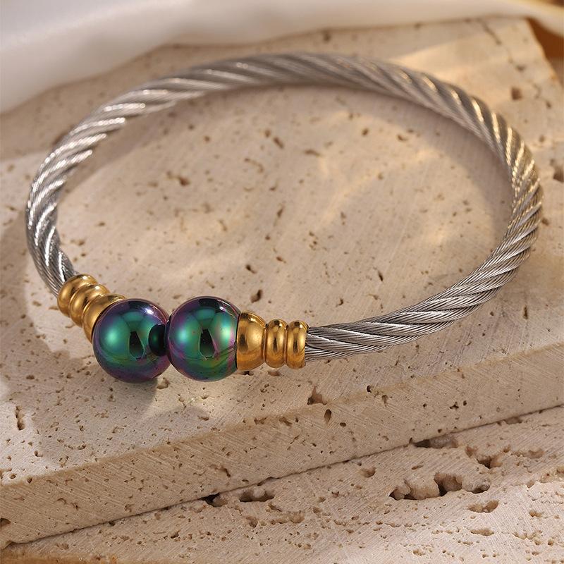 Open Steel Beads Women's Simple Bosch Style Twist Steel Wire Jewelry Bracelet