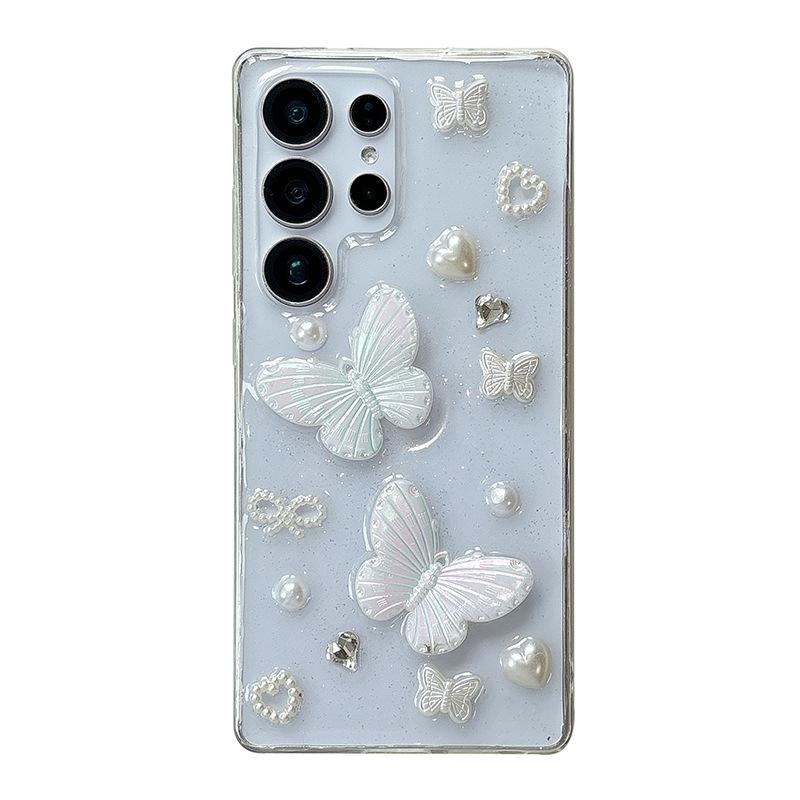 Small Fresh Style Glitter Phone Case for Samsung S25ultra Flower S24 Butterfly A36 Bow Tie Transparent A15