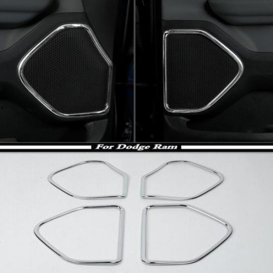 For -2024 Dodge RAM 1500 Chrome Front&Rear Door Speaker Cover Frame Trim Kit