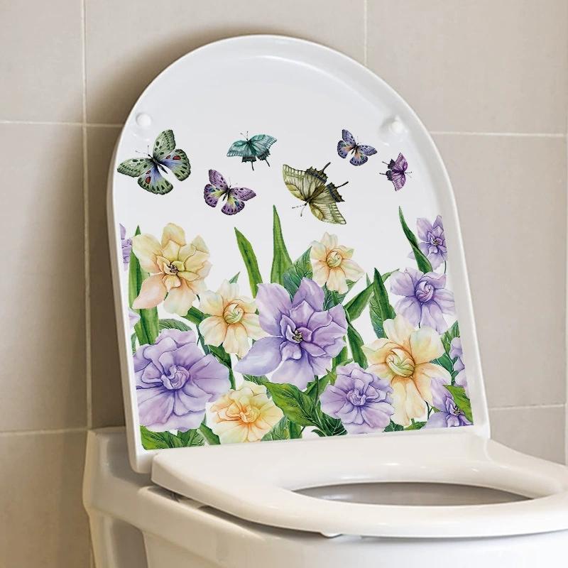 Bathroom Toilet Seat Sticker Self-Adhesive Floral Butterfly Decals Toilet Stickers For Cistern Bathroom Wc Restroom Decor