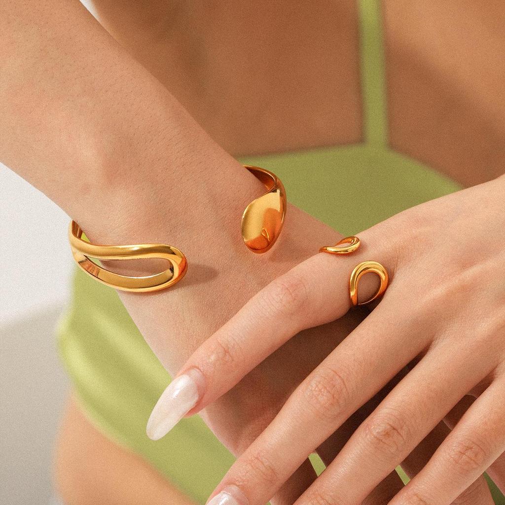 18K Gold INS-Style Open Bangle: Non-Fading Stainless Steel Women's Jewelry