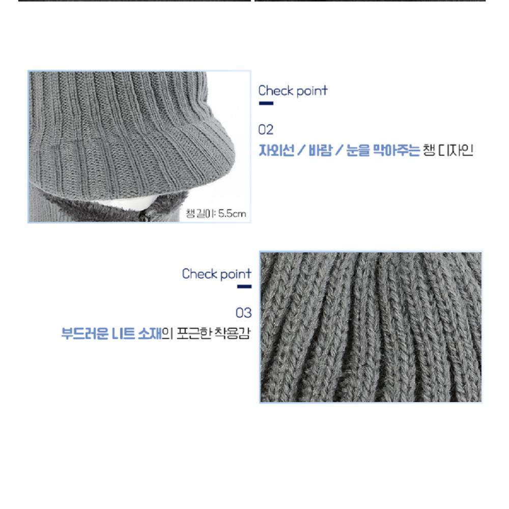 Zipper-open neck warmer brim hat (for men) (3 colors)