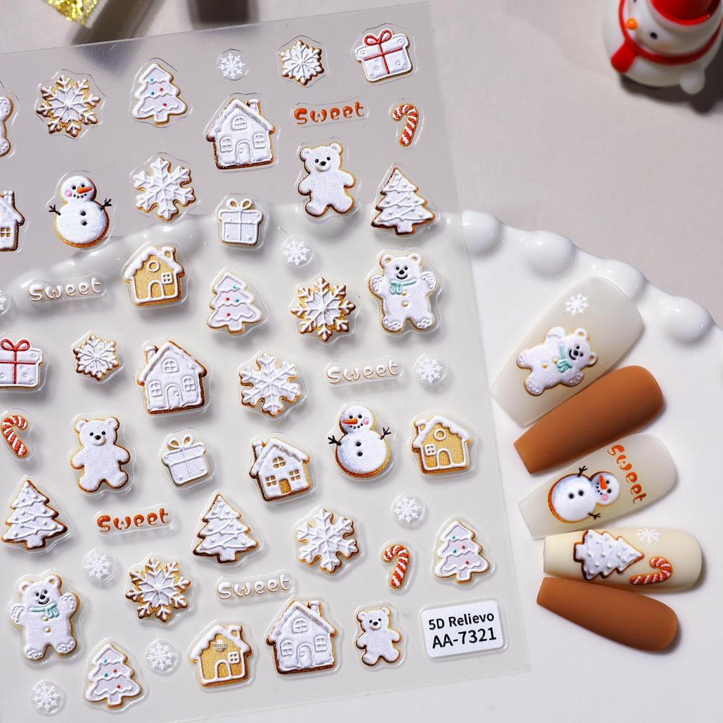 5D Embossed Snowman & Christmas Tree Nail Art Stickers - Style AA