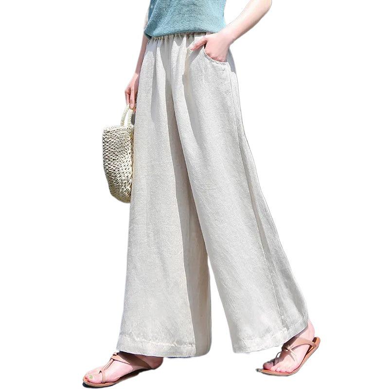 Women's 2023 Wide-Leg Cotton Linen Pants - High Waist, Loose, Summer Casual Trousers