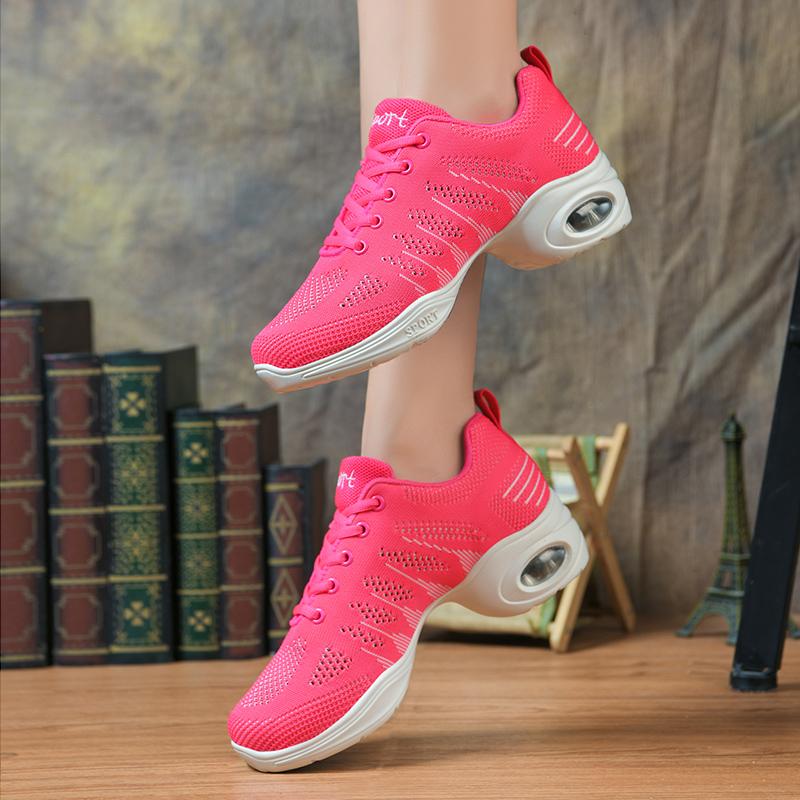 Women's Hollow Out Mesh Dance Shoes, Breathable Air Cushion Jazz Sneakers for Modern Square Dance, Fitness & Performance 727L